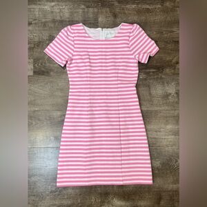 Lilly Pulitzer, Pemberly Dress in Rousseau Pink Plume Bloom Stripe, Womens 4